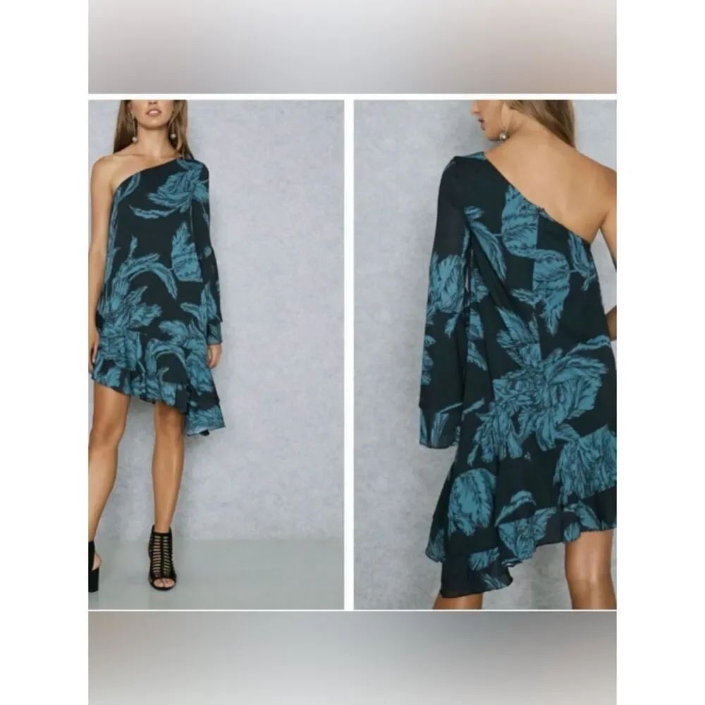 C/MEO Collective floral print asymmetrical one shoulder frill detail dress L